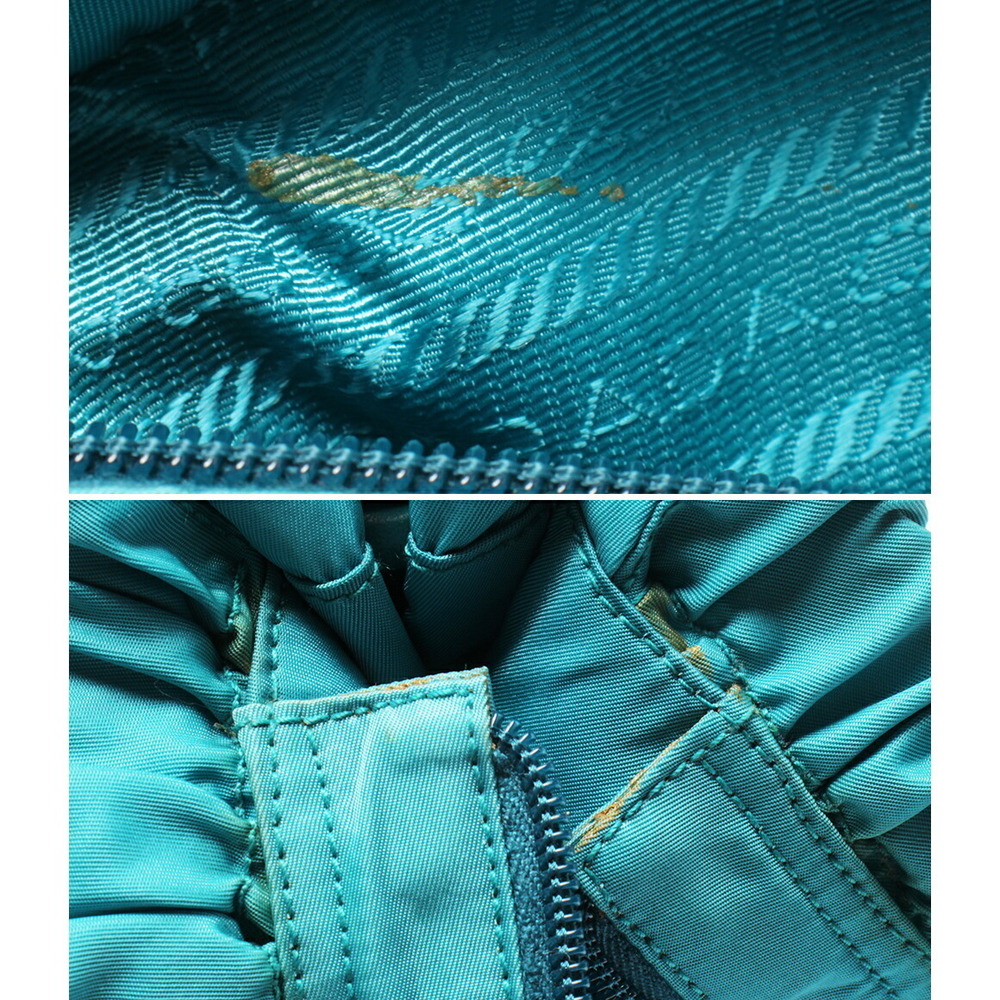 Prada Tessuto 2way handbag ruched top handles Turquoise Blue - Picture 6 of 6